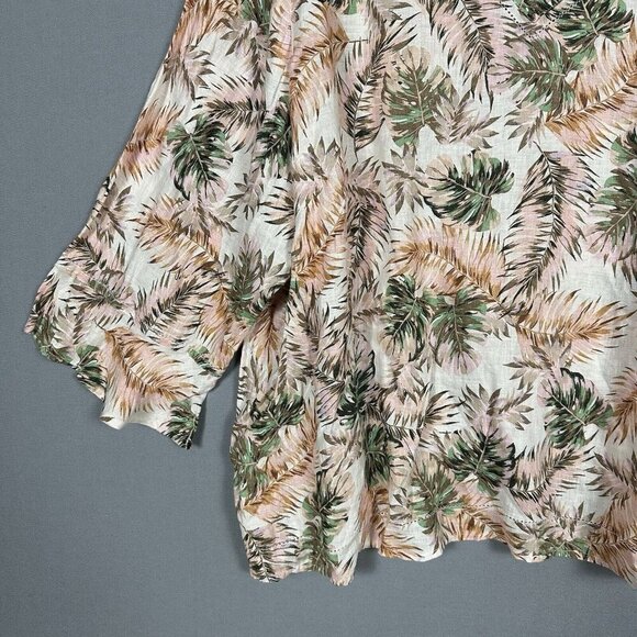 NWT J Jill LOVE LINEN Top Size 4X Flounce Sleeve V-Neck Tropical Palm Leaves NEW - Picture 8 of 16